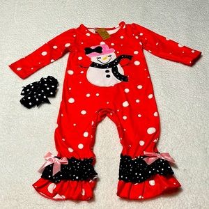 Boutique Girls 1-Piece Snowman Outfit with Headband Bow, NEW, Size 12-18 Months